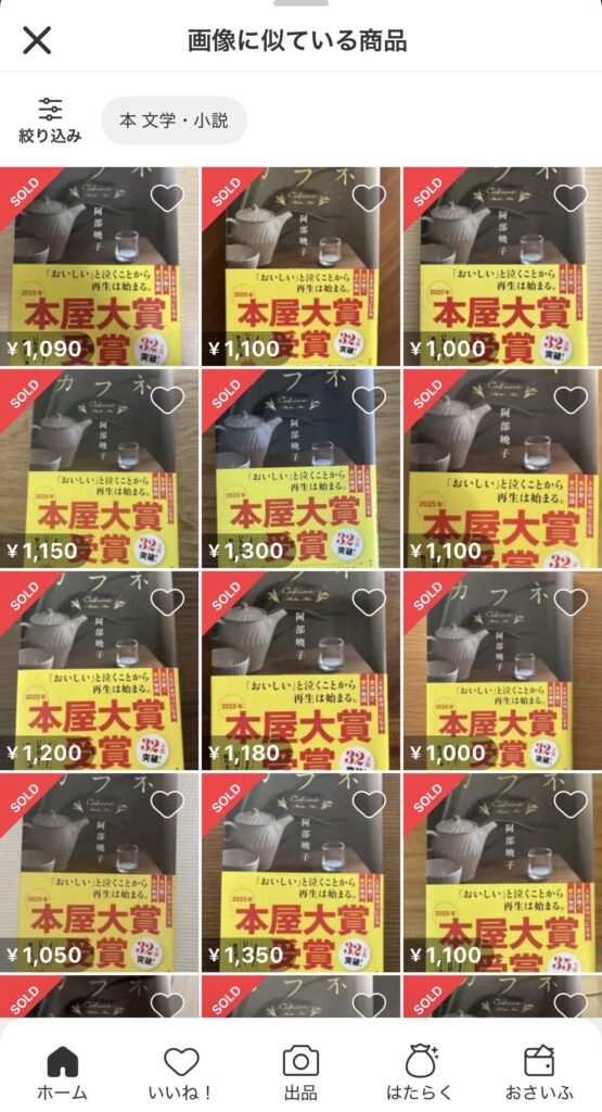 結果一覧から販売状況をチェックする